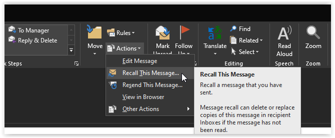 outlook for mac message recall